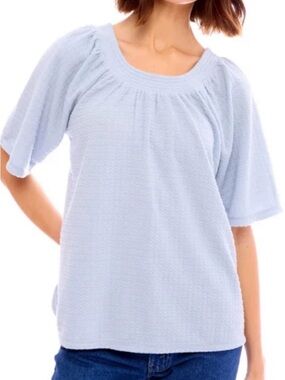 bobeau Light Blue Textured Scoop Neck Short Sleeve Top